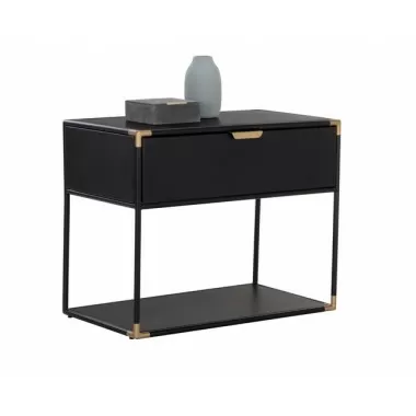 Sunpan Doone Nightstand - Front Side Angle with Decor