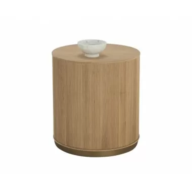 Sunpan Kalla Side Table in Rustic Oak - Front Angle with Decor