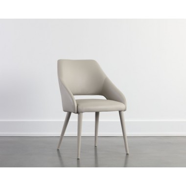 Sunpan Galen Dining Chair Linea Light Grey Leather - Front Side View