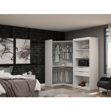 Manhattan Comfort Mulberry Open 2 Sectional Modern Corner Wardrobe Closet with 2 Drawers- Set of 2 in White 