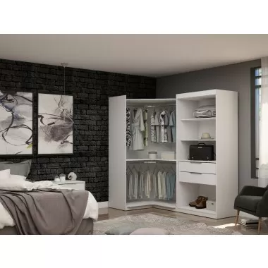 Manhattan Comfort Mulberry Open 2 Sectional Modern Corner Wardrobe Closet with 2 Drawers- Set of 2 in White 