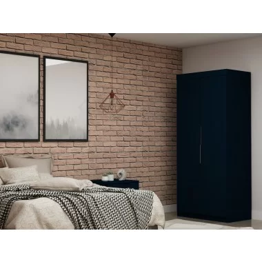 Manhattan Comfort Mulberry 2.0 Sectional Modern Armoire Wardrobe Closet with 2 Drawers in Tatiana Midnight Blue