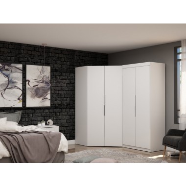 Manhattan Comfort Mulberry 3.0 Sectional Modern Corner Wardrobe Closet with 2 Drawers - Set of 2 in White