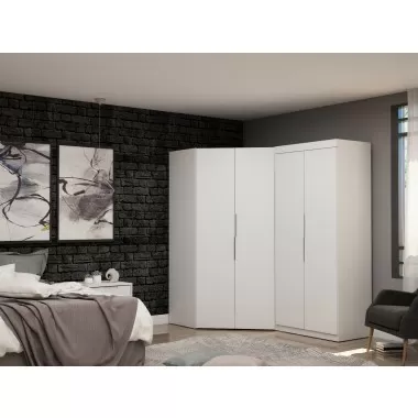 Manhattan Comfort Mulberry 3.0 Sectional Modern Corner Wardrobe Closet with 2 Drawers - Set of 2 in White