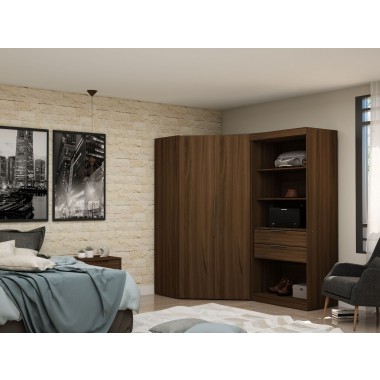 Manhattan Comfort Mulberry 2.0 Semi Open 2 Sectional Modern Wardrobe Corner Closet with 2 Drawers - Set of 2 in Brown