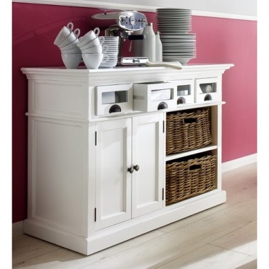 Nova Solo Halifax Buffet W/ Double Door & 2 Open Shelves w/ 2 Rattan Baskets - Lifestyle