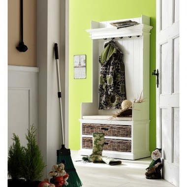 ova Solo Halifax Hallway Wardrobe Bench with Cushion and 2 Rattan Baskets - Lifestyle