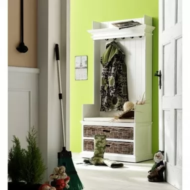 ova Solo Halifax Hallway Wardrobe Bench with Cushion and 2 Rattan Baskets - Lifestyle