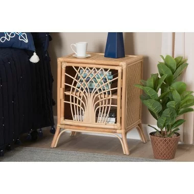 Baxton Studio Danna Modern Bohemian Natural Brown Rattan Nightstand - Lifestyle