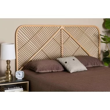 Baxton Studio Walid Modern Bohemian Natural Brown Rattan Queen Size Standalone Headboard - Lifestyle