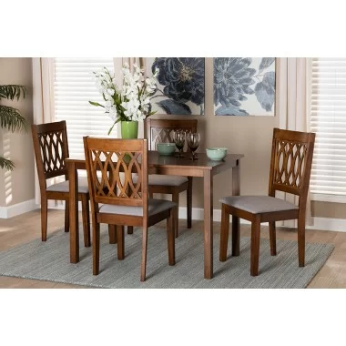 Baxton Studio Florencia Modern Grey Fabric and Walnut Brown Finished Wood 5-Piece Dining Set - Lifestyle