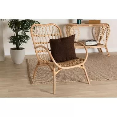 Baxton Studio Bajo Modern Bohemian Natural Brown Rattan Arm Chair - Lifestyle