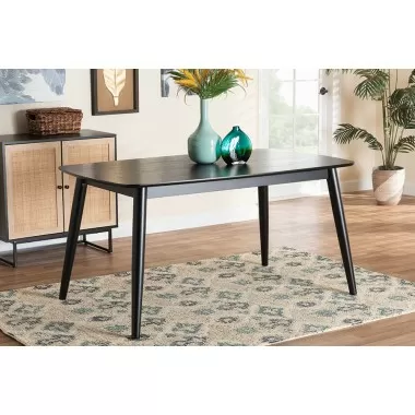Baxton Studio Flora Mid-Century Modern Black Finished Wood Dining Table - Lifestyle
