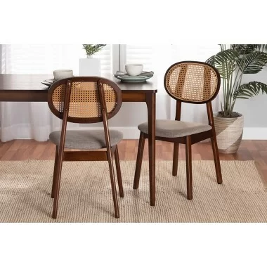 Baxton Studio Darrion Mid-Century Modern Grey Fabric and Walnut Brown Finished Wood 2-Piece Dining Chair Set - Lifestyle