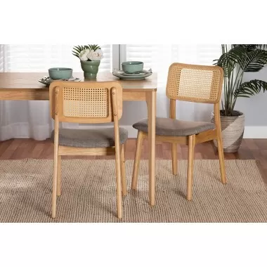 Baxton Studio Dannon Mid-Century Modern Grey Fabric and Natural Oak Finished Wood 2-Piece Dining Chair Set - Lifestyle