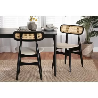 Baxton Studio Tarana Mid-Century Modern Cream Fabric and Black Finished Wood 2-Piece Dining Chair Set - Lifestyle