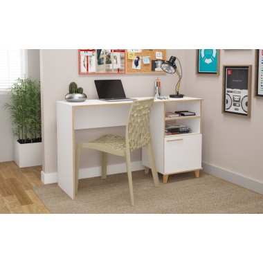 Minetta 2-Shelf Mid Century Office Desk in White