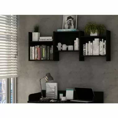 Manhattan Comfort Hampton Zig-Zag Wall Décor Shelves in Black