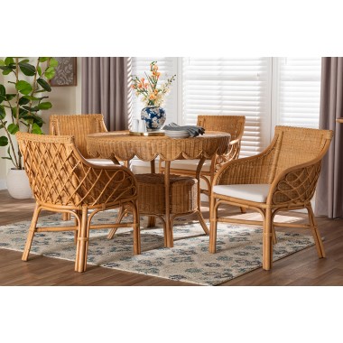 Baxton Bali and Pari Tudor 5-piece Rattan Dining Set 
