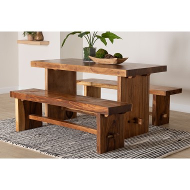 Baxton Bali and Pari Biyu Suar Wood 3-piece Dining Set - Lifestyle