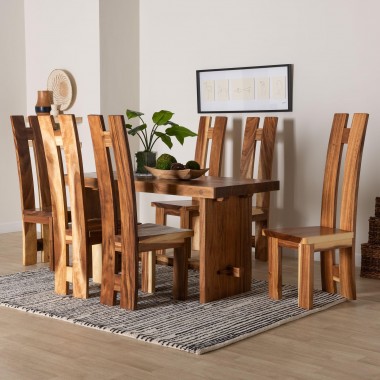 Baxton Bali and Pari Lin Suar Wood 7-piece Dining Set - Lifestyle