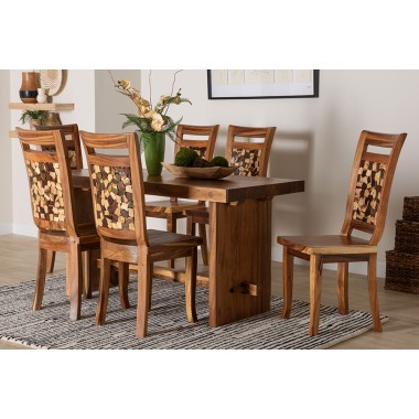 Baxton Bali and Pari Luan Suar Wood 7-piece Dining Set - Lifestyle 