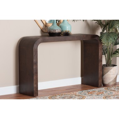 Baxton Studio Bali and Pari Revelle Real Burl Wood Console Table in Dark Walnut Brown - Lifestyle