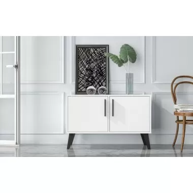 Manhattan Comfort Mid-Century- Modern Amsterdam Double Side Table 2.0 with 3 Shelves in White