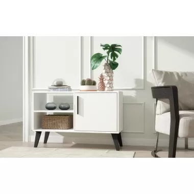Manhattan Comfort Mid-Century- Modern Amsterdam 35.43" TV Stand with 3 Shelves in White