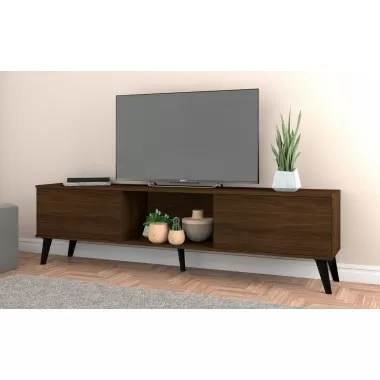 Manhattan Comfort Doyers 70.87 Mid-Century Modern TV Stand in Nut Brown