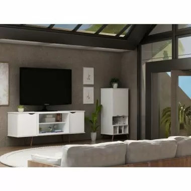 Manhattan Comfort Hampton 62.99 TV Stand with 4 Shelves and Solid Wood Legs in White