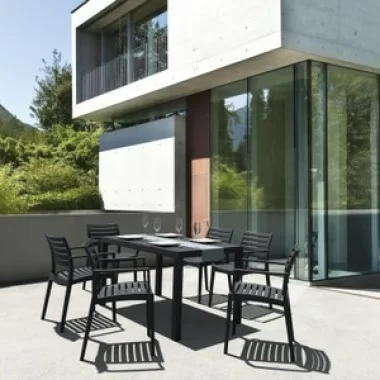 Artemis Resin Rectangle Dining Set with 6 arm chairs Dark Gray