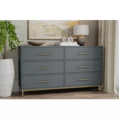 Alpine Furniture Madelyn Six Drawer Dresser, Slate Gray - Lifestyle