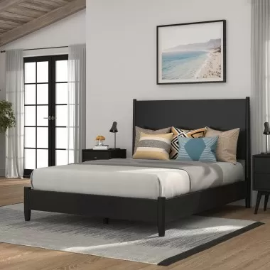 Alpine Furniture Flynn Standard King Platform Bed, Black - Lifestyle