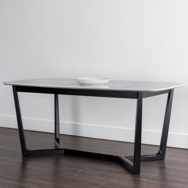 Sunpan Kali Dining Table 70.5" in Black - Grey Marble - Lifestyle