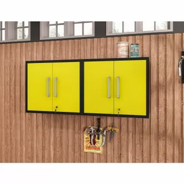 Manhattan Comfort Eiffel Floating Garage Cabinet in Matte Black and Yellow (Set of 2)