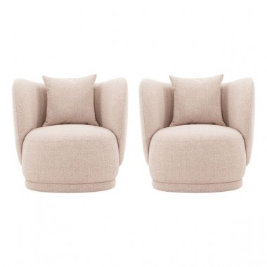 Manhattan Comfort Contemporary Siri Linen Weave Accent Chair with Pillows In Wheat - Set of 2