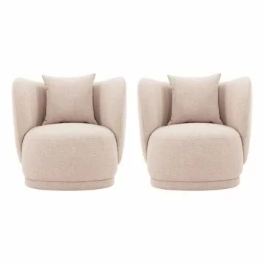 Manhattan Comfort Contemporary Siri Linen Weave Accent Chair with Pillows In Wheat - Set of 2
