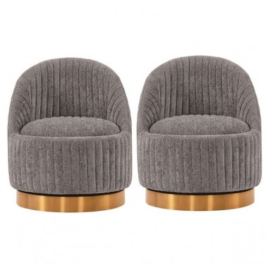 Manhattan Comfort Modern Leela Swivel Chenille Accent Chair In Grey - Set of 2