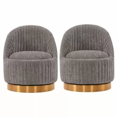 Manhattan Comfort Modern Leela Swivel Chenille Accent Chair In Grey - Set of 2