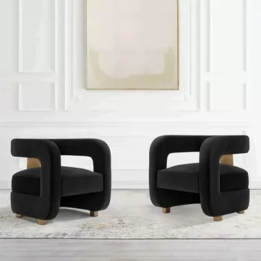 Manhattan Comfort Modern Amirah Velvet Accent Chair In Black - Set of 2