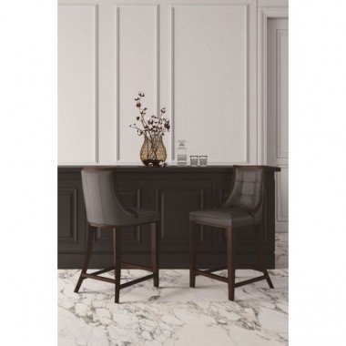 Manhattan Comfort Fifth Avenue Faux Leather Counter Stool in Pebble Grey