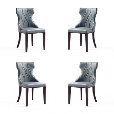 Manhattan Comfort Reine Faux Leather Dining Chair in Pebble Grey (Set of 4)