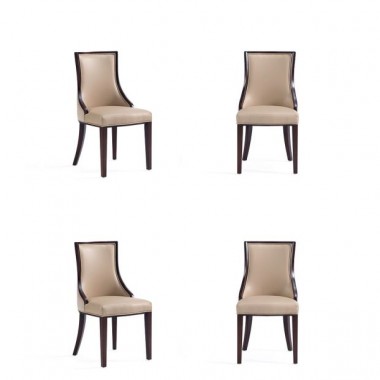 Manhattan Comfort Grand Faux Leather Dining Chair in Tan with Beech Wood Frame (Set of 4)