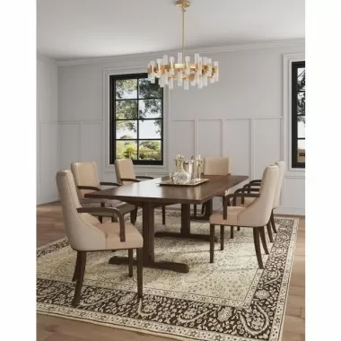 Manhattan Comfort Shubert Modern Faux Leather and Velvet Dining Armchair in Tan Full Set