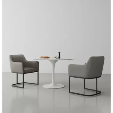Manhattan Comfort Modern Serena Dining Armchair Upholstered in Leatherette with Steel Legs Grey