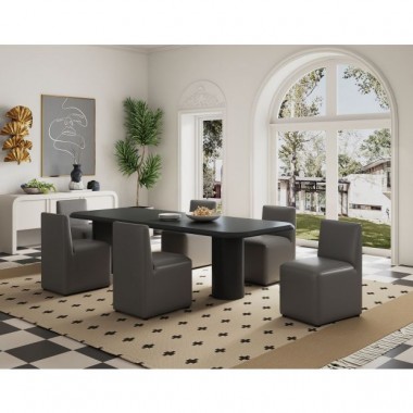 Manhattan Comfort Anna Modern Square Faux Leather Dining Chair in Pewter Full Set