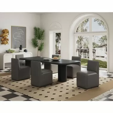 Manhattan Comfort Anna Modern Square Faux Leather Dining Chair in Pewter Full Set