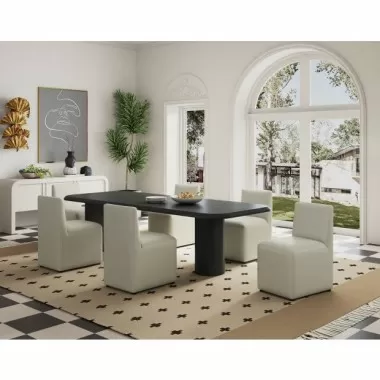 Manhattan Comfort Anna Modern Square Faux Leather Dining Chair in Light Stone Grey Full Set