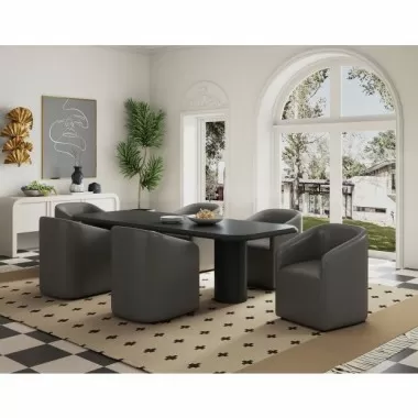 Manhattan Comfort Anna Modern Round Faux Leather Dining Armchair in Pewter